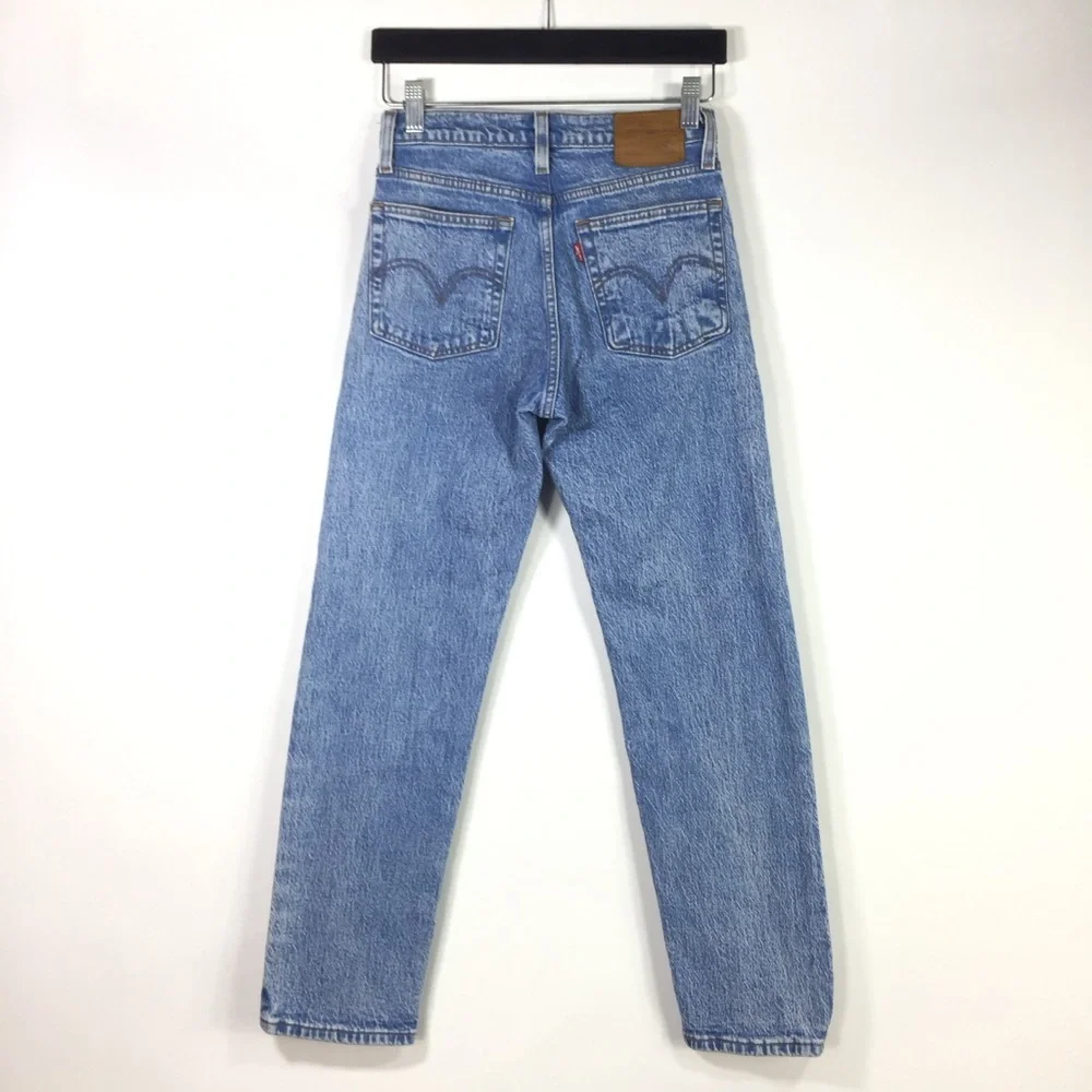 Levi's Wedgie Straight High Rise Button Fly Cotton Blend Blue Jeans - Picture 10 of 13